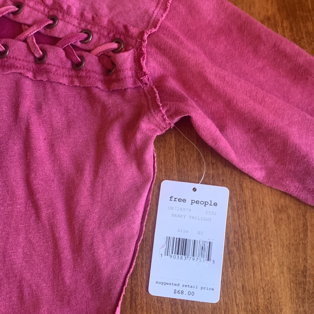NWT Free People XS First Love Lace Up Tee Berry Twilight - Picture 5 of 6